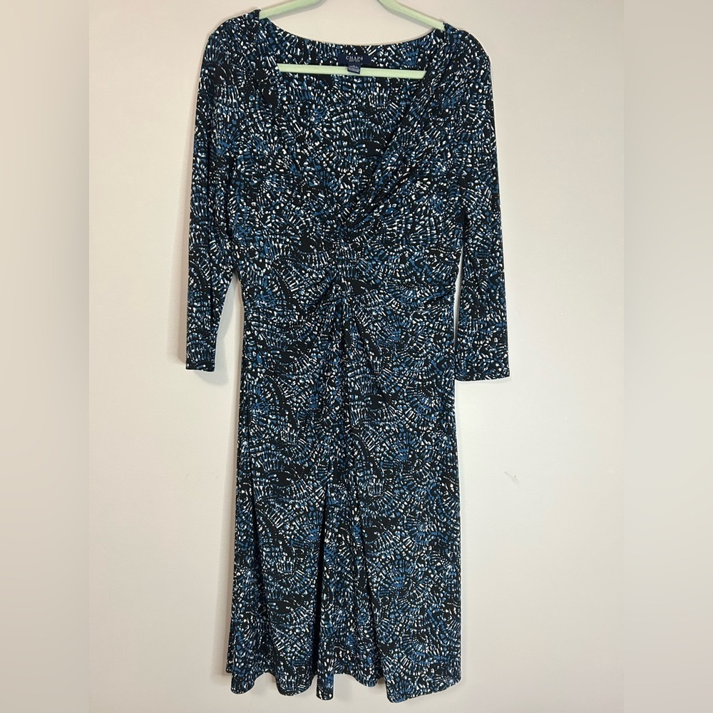 Chaps Blue and Black Long Sleeve Dress, Size L